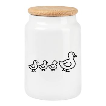 Duck Family - Cookie Jar with Wooden Lid - white - Front