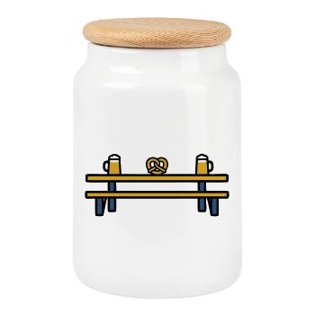 Table du jardin de bière, festival folk, bretzel : table des habitués de la bière - Boîte à biscuits avec couvercle en bois - blanc - Devant