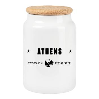Athens Greece Coordinates Planet Earth - Cookie Jar with Wooden Lid - white - Front
