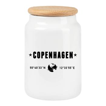 Copenhagen Denmark Coordinates Planet Earth - Cookie Jar with Wooden Lid - white - Front