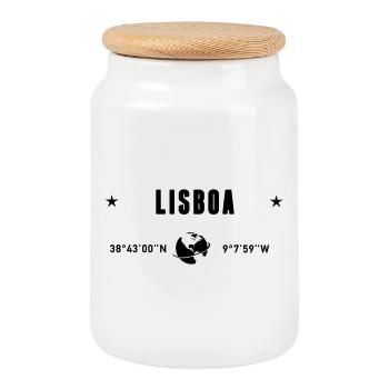 Lisboa Portugal Coordinates Planet Earth - Cookie Jar with Wooden Lid - white - Front