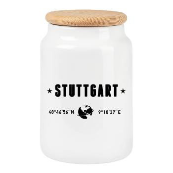 Stuttgart Germany Coordinates Gps Globe - Cookie Jar with Wooden Lid - white - Front