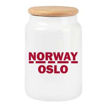 Oslo Nordic Retro Typography Tee - Boîte à biscuits avec couvercle en bois - blanc - Devant
