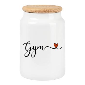 Gym - Fitness lettering with heart - Cookie Jar with Wooden Lid - white - Front