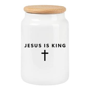 Jesus is King – Minimalist Faith – Jesus - Cookie Jar with Wooden Lid - white - Front