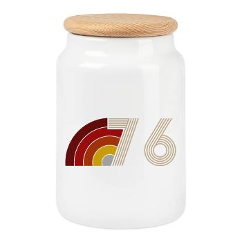 Vintage Astro 50 Year Old Fifties Party 1976 - Cookie Jar with Wooden Lid - white - Front