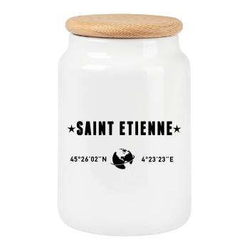 Saint Etienne France Coordonnées Globe - Boîte à biscuits avec couvercle en bois - blanc - Devant