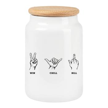 Ensemble de signes de main Win Chill Bill – Illustration - Boîte à biscuits avec couvercle en bois - blanc - Devant