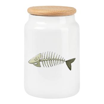 arête de poisson - Boîte à biscuits avec couvercle en bois - blanc - Devant