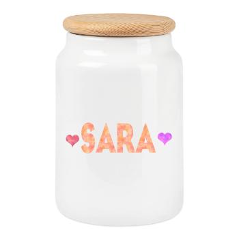 Sara - Cookie Jar with Wooden Lid - white - Front
