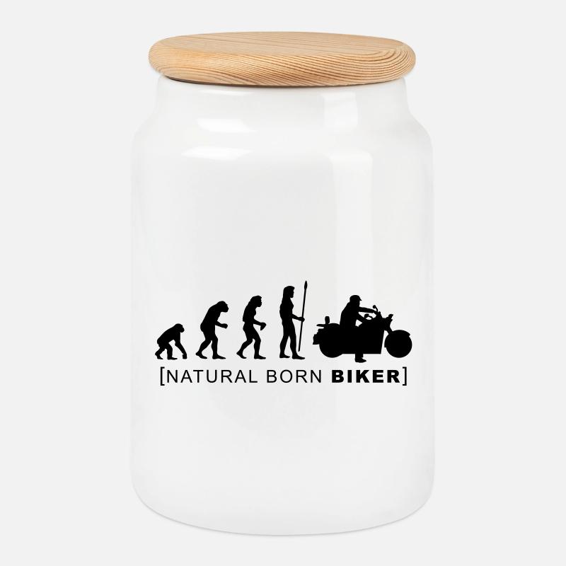 natural born biker - Boîte à biscuits avec couvercle en bois - blanc