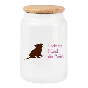 dog - Cookie Jar with Wooden Lid - white - Front