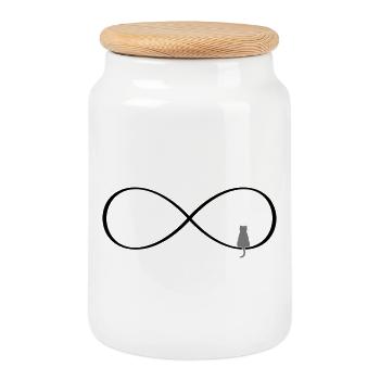 Cadeau chat infini signe d'amour de chats - Boîte à biscuits avec couvercle en bois - blanc - Devant