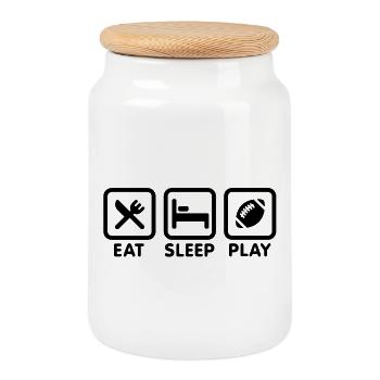 Eat Sleep Play American Football / Rugby - Cookie Jar with Wooden Lid - white - Front