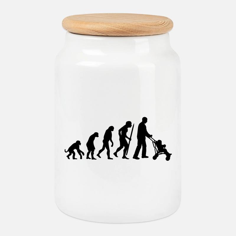 Evolution of the super dad - Cookie Jar with Wooden Lid - white