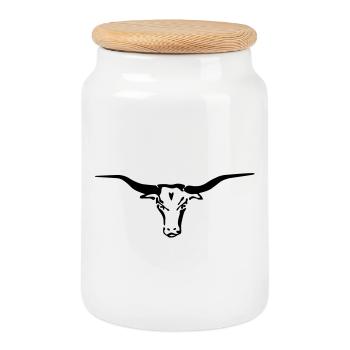 texas longhorn - Cookie Jar with Wooden Lid - white - Front