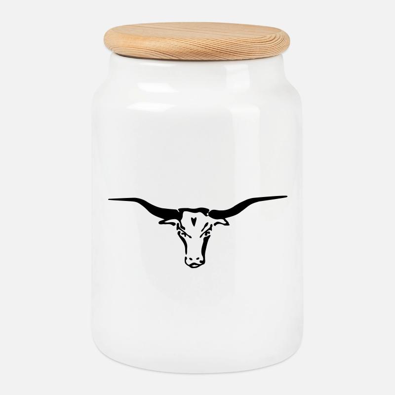 texas longhorn - Keksdose mit Holzdeckel - Weiß