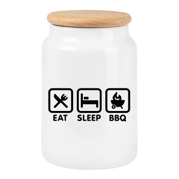EAT - SLEEP - BBQ - Keksdose mit Holzdeckel - Weiß - Vorne