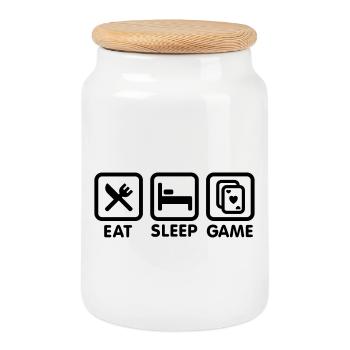 Mangez - sommeil - Jeu \ jeu de poker - Boîte à biscuits avec couvercle en bois - blanc - Devant