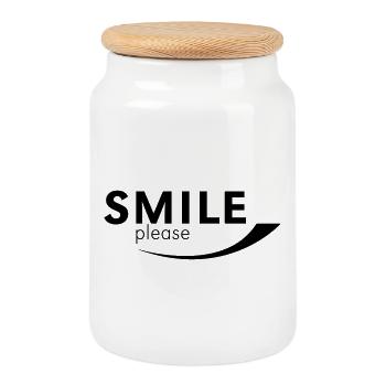 Smile please - Boîte à biscuits avec couvercle en bois - blanc - Devant