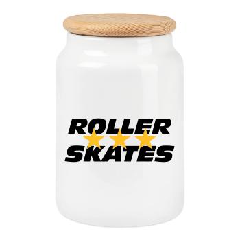 Roller Skates - Cookie Jar with Wooden Lid - white - Front