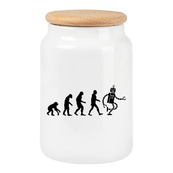 evolution robot - Keksdose mit Holzdeckel - Weiß - Vorne