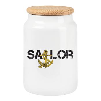 Sailor Anker schwarz - Keksdose mit Holzdeckel - Weiß - Vorne