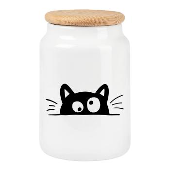 Neugierige Katze - Keksdose mit Holzdeckel - Weiß - Vorne