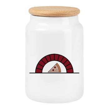 pizza in the oven - Cookie Jar with Wooden Lid - white - Front