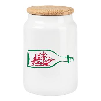 ship - Cookie Jar with Wooden Lid - white - Front