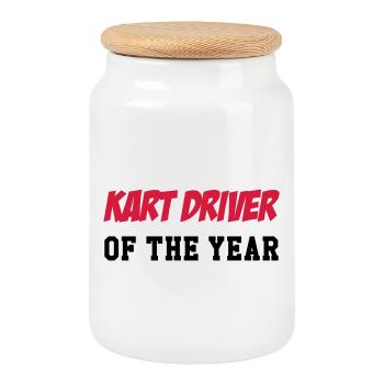 Karting / Kart / Go-Kart / Sport / Driver - Cookie Jar with Wooden Lid - white - Front