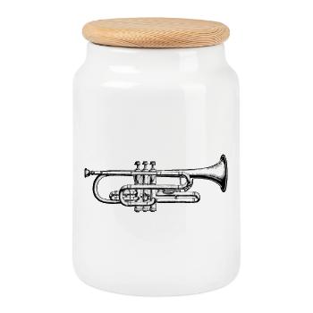 Trompete Trumpet - Keksdose mit Holzdeckel - Weiß - Vorne