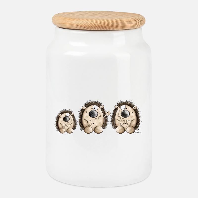 Igel Familie - Keksdose mit Holzdeckel - Weiß