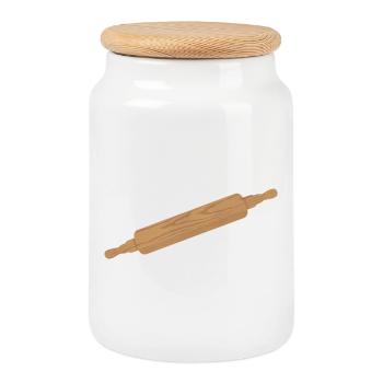 Rouleau à pâte - Rouleau à pâtisserie en bois - Boîte à biscuits avec couvercle en bois - blanc - Devant
