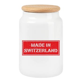Fabriqué en Suisse - Boîte à biscuits avec couvercle en bois - blanc - Devant