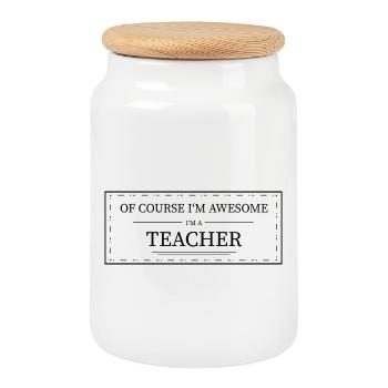 Teacher - Cookie Jar with Wooden Lid - white - Front