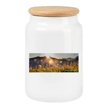 Alpine meadow at sunset - Alpine panorama - Cookie Jar with Wooden Lid - white - Front