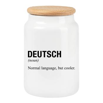 GERMAN Language deutsche Sprache - Cookie Jar with Wooden Lid - white - Front