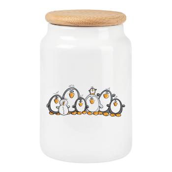 Famille de pingouins avec bonhomme de neige - Boîte à biscuits avec couvercle en bois - blanc - Devant