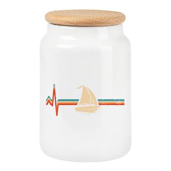 Sailing Sailor Sailboat Heartbeat Vintage Retro - Cookie Jar with Wooden Lid - white - Front
