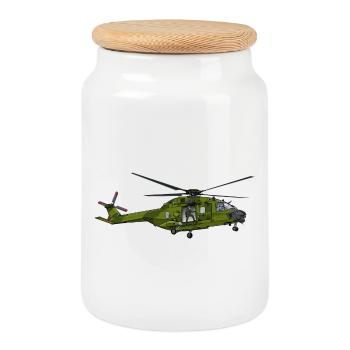 Helicopter - Cookie Jar with Wooden Lid - white - Front