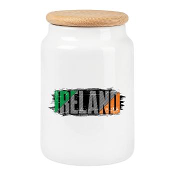 Ireland Flag Striped Wordmark - Cookie Jar with Wooden Lid - white - Front
