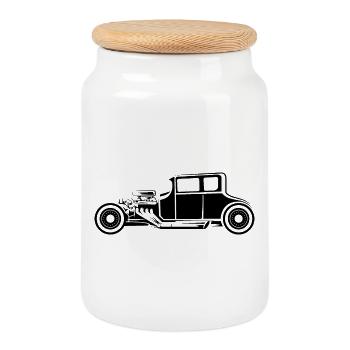 Icône d’illustration de voiture Hot Rod Oldtimer - Boîte à biscuits avec couvercle en bois - blanc - Devant