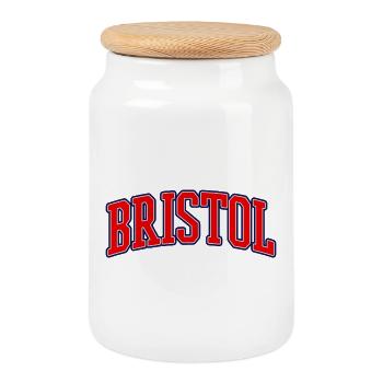 Bristol Varsity Schriftzug - Keksdose mit Holzdeckel - Weiß - Vorne