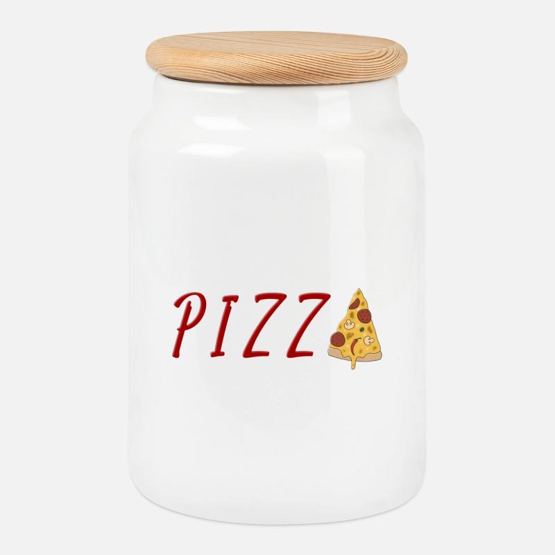 PIZZA - Keksdose mit Holzdeckel - Weiß