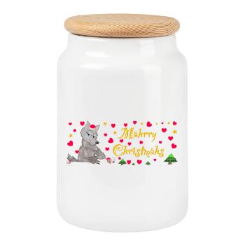 Iconic Wolf Christmas, MÄHrry Christmähs Stern - Cookie Jar with Wooden Lid - white - Front