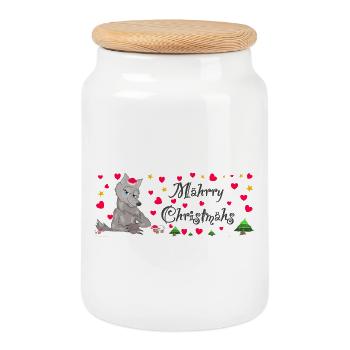Cult Wolf Christmas, MÄHrry Christmäh's Heart - Cookie Jar with Wooden Lid - white - Front