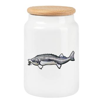 Grubbed Kelfish Tail Pattern - Cookie Jar with Wooden Lid - white - Front