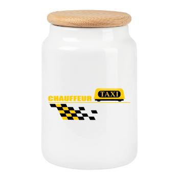Taxi driver - Cookie Jar with Wooden Lid - white - Front
