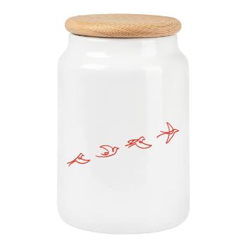 Le vol de l'oiseau rouge - Boîte à biscuits avec couvercle en bois - blanc - Devant